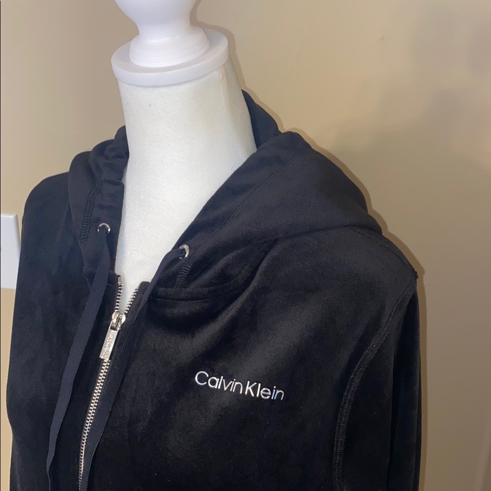 EUC CALVIN KLEIN Black Velour Zip Up Hoodie L - Picture 4 of 8